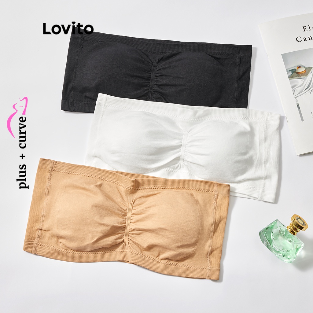 Áo ngực thể thao Lovito dây rút màu trơn thường ngày tôn dáng size lớn cho nữ LPS09079 (Màu mơ/ trắng/ đen)