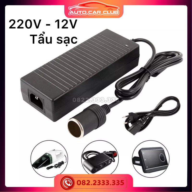 Adapter chuyển nguồn 220V-12V đầu ra tẩu sạc, công suất lớn 120w , 12v -10a, phích cắm 2 chân Auto Car Club