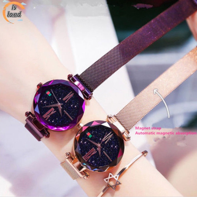 Đồng Hồ Đeo Tay Quartz Không Gỉ Từ Tính Họa Tiết Bầu Trời Sao Sang Trọng Cho Nữ