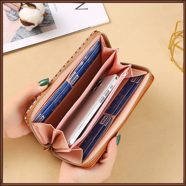 Ví Da Pu Cỡ Lớn Có Ngăn Đựng Thẻ Và Khóa Kéo Đa Năng Thời Trang Công Sở Cho Nữ Giá Đỡ
