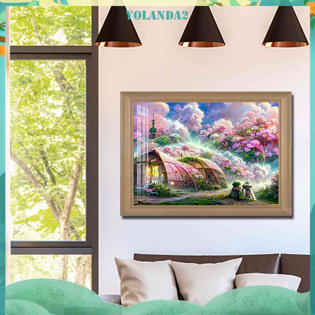 Tranh Đính Đá Kim Cương Toàn Bộ 5D DIY Hình Khu Vườn Mơ Tròn