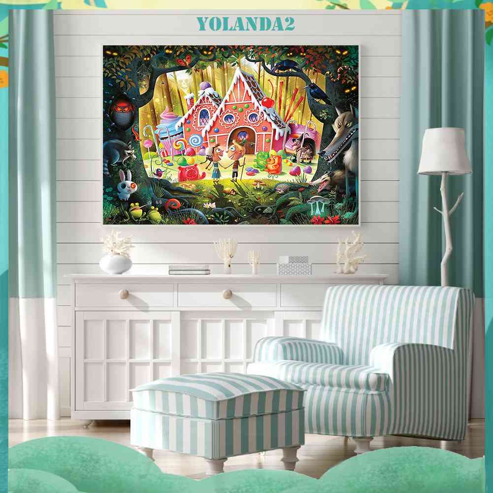 Bộ Tranh Đính Đá 5D Họa Tiết Ngôi Nhà Kẹo Alice Ở Xứ Sở Thần Tiên Độc Đáo