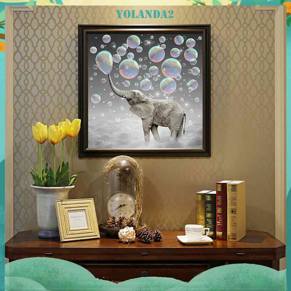 Bộ Tranh Đính Đá Tự Làm Toàn Diện Hình Voi Và Bong Bóng Cầu Vồng