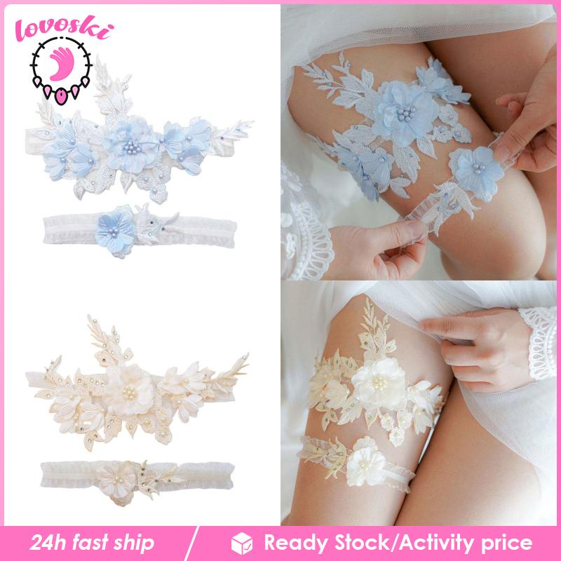 Set 2 Đai Nịt Bít Tất Ren Mềm Mại Cho Cô Dâu