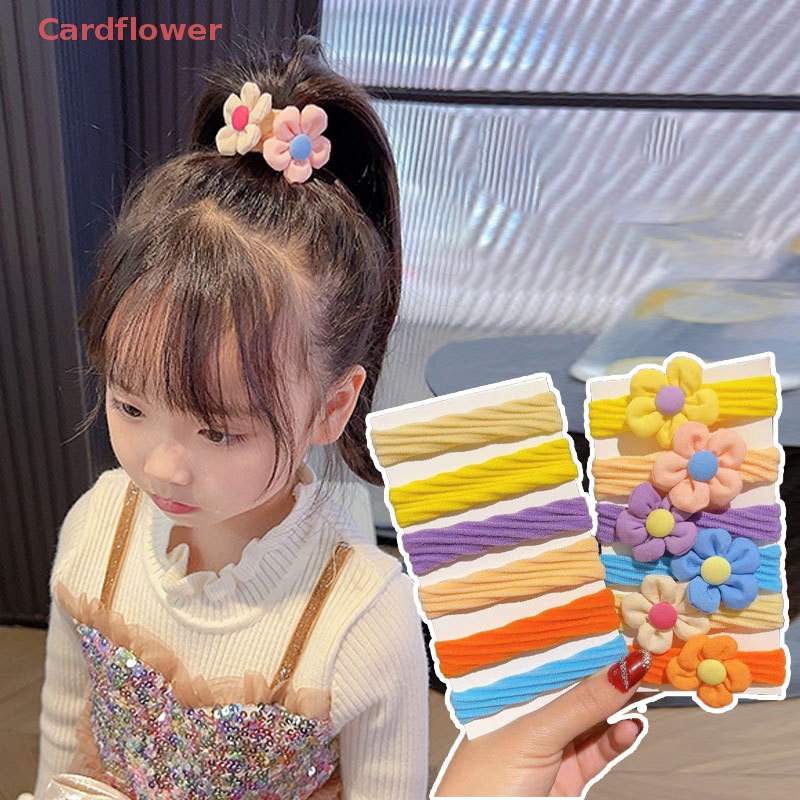 Bộ 6 Dây Cột Tóc Cao Su Co Giãn Đính Hoa Ngọt Ngào Cho Bé Gái