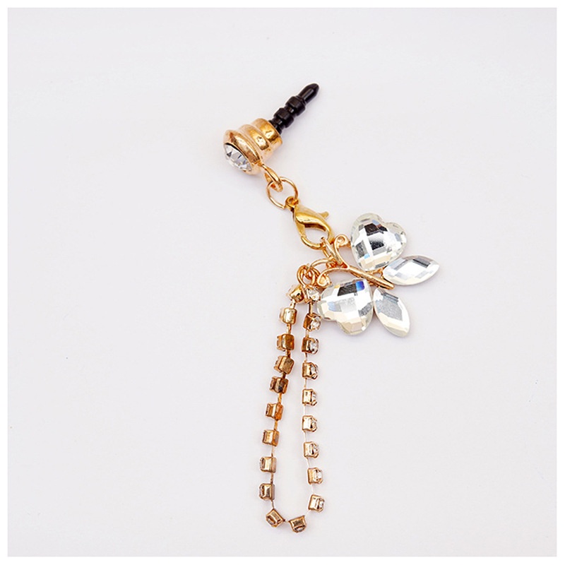 Nút Cắm Chống Bụi Bằng Hợp Kim Hình Bướm Đính Đá Cho Điện Thoại Di Động