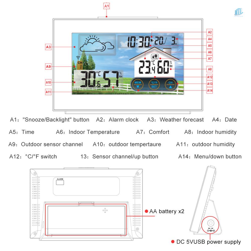 Đồng Hồ Báo Thức Không Dây Màn Hình Cảm Ứng Có Lịch Và Đèn Nền USB C