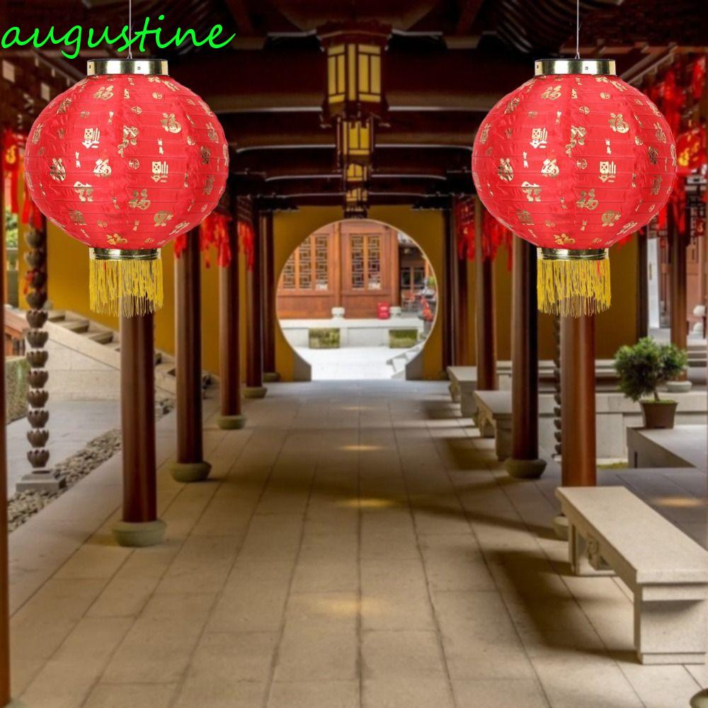 Lồng Đèn AUGUSTINE Truyền Thống Bằng Vải Trang Trí Nhà Cửa Kèm Tua Rua