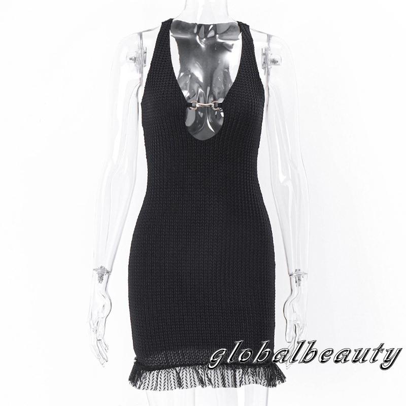 Đầm Ôm Không Tay 00GB Màu Trơn Khóa Kim Loại Trước Thời Trang Cho Nữ