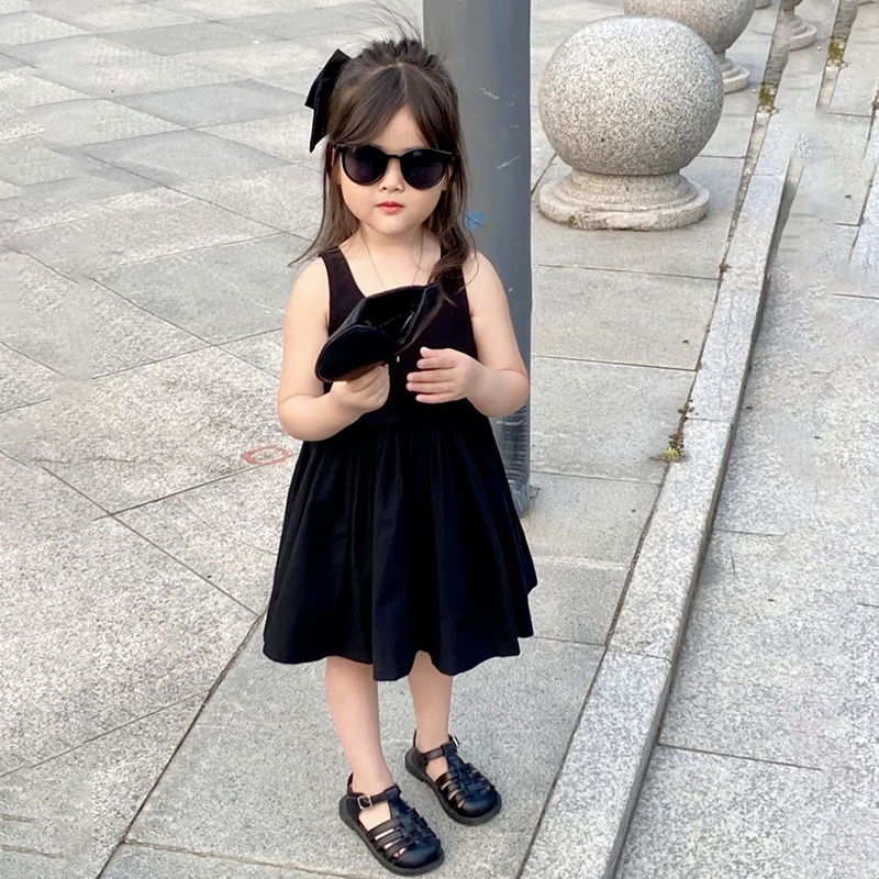 Đầm Dây Chéo Hở Lưng Phong Cách Âu Mỹ Cho Bé Gái 1-7 Tuổi