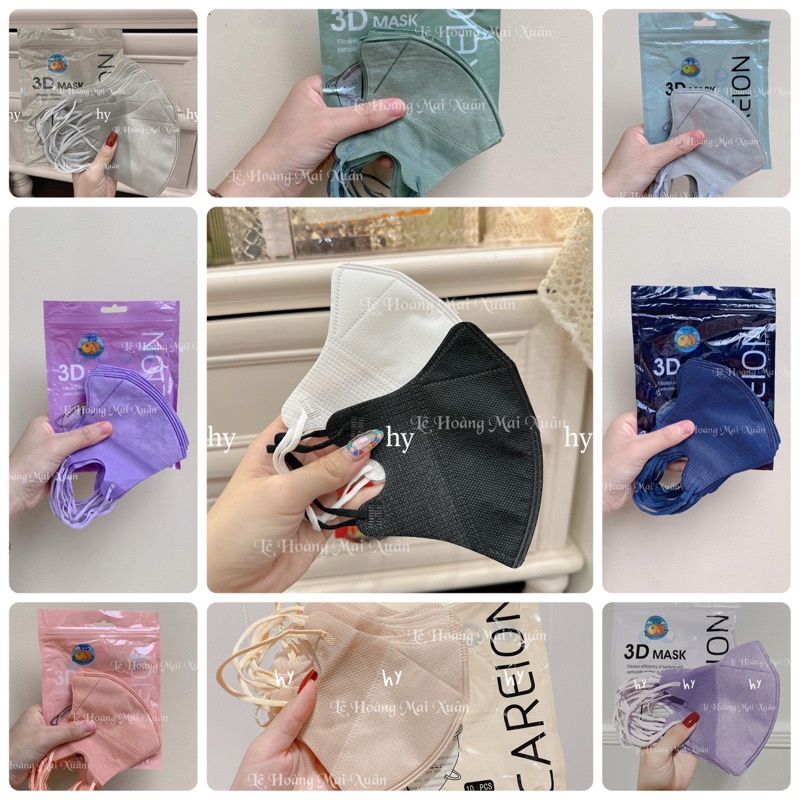 Khẩu trang 3D Thái Lan 20 màu trendy mỏng thoáng cho nam và nữ, kháng khuẩn, mỏng thoáng, màu sắc đẹp, bắt mắt