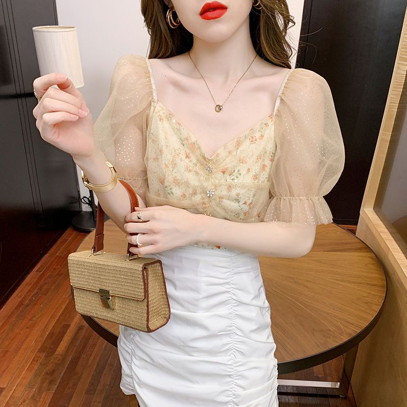 Áo Lưới Tay Ngắn In Họa Tiết Hoa Thời Trang Mùa Hè 2023 Dành Cho Nữ