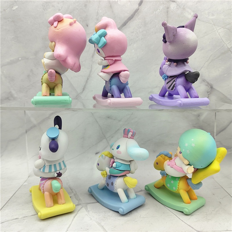 SANRIO Set 6 Mô Hình Đồ Chơi Nhân Vật Kuromi Melody Cinnamoroll Pochacco LittleTwinStars