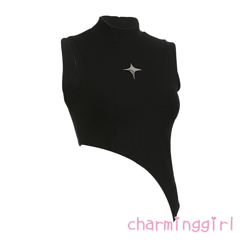 Áo Thun Croptop Không Tay Lệch Tà Thời Trang Mùa Hè Cho Nữ