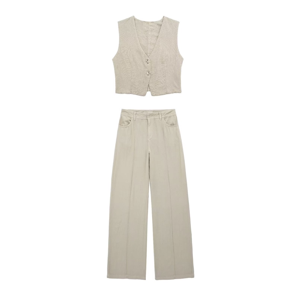 Set Áo Không Tay Dáng Ngắn + Quần Dài Vải Lanh Thời Trang Hè 2023 Y13-66227