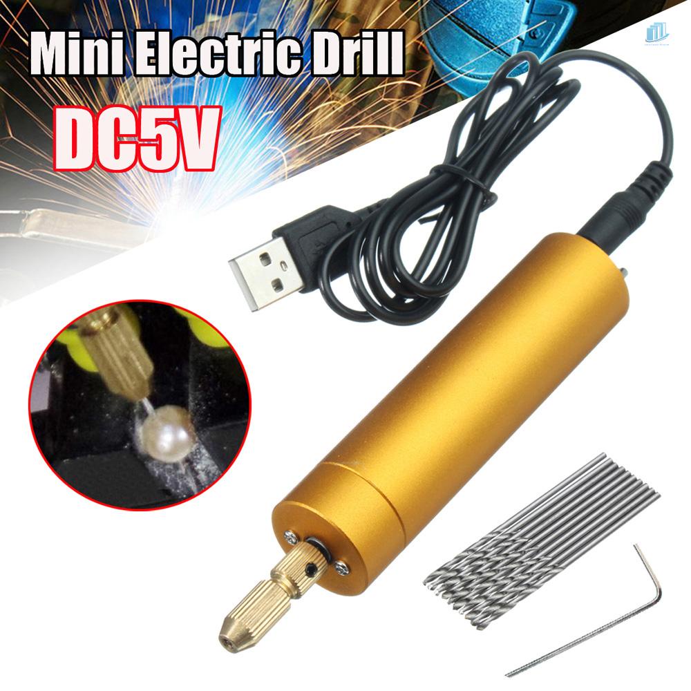 Máy Khoan Điện Tử Mini 5V DC Bằng Nhôm Kèm 10 Mũi Xoắn DIY