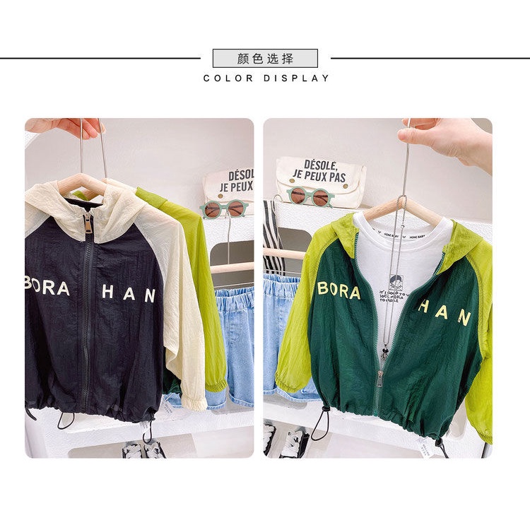 Áo Khoác Chống Nắng Bằng Lụa Lạnh Mỏng Nhẹ Thoải Mái In Chữ Màu Sắc Tương Phản Thời Trang Mùa Hè Cho Bé