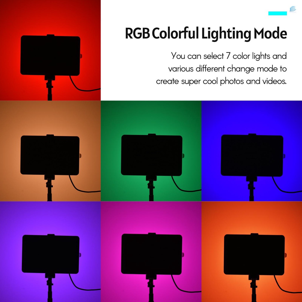 Bộ Đèn LED Video RGB Andoer Di Động 2 * 7 Màu 3200K-5600K 10 Cấp Độ Sáng + Gậy Ba Chân Max.148cm / 58in