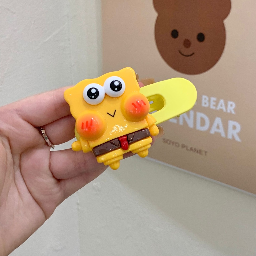 Kẹp Tóc Hình Vuông Cỡ Lớn In Họa Tiết Hoạt Hình SpongeBob 2023 Dễ Thương Cho Bé Gái