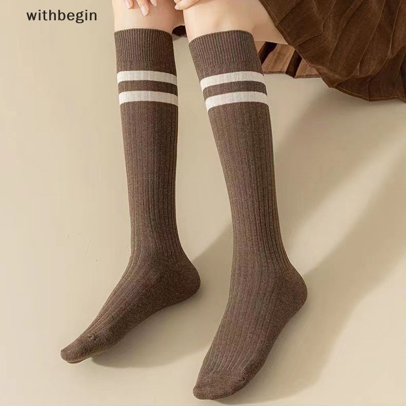 1 Đôi Vớ Dài Ngang Bắp Chân Mỏng Thoáng Khí Thoải Mái Họa Tiết Kẻ Sọc Phong Cách Nhật Bản Cổ Điển