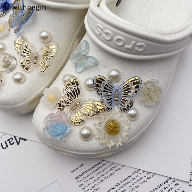 Bộ Phụ Kiện Đục Lỗ Giày Diy Hình Bướm Màu Vàng Kim Có Thể Tháo Rời