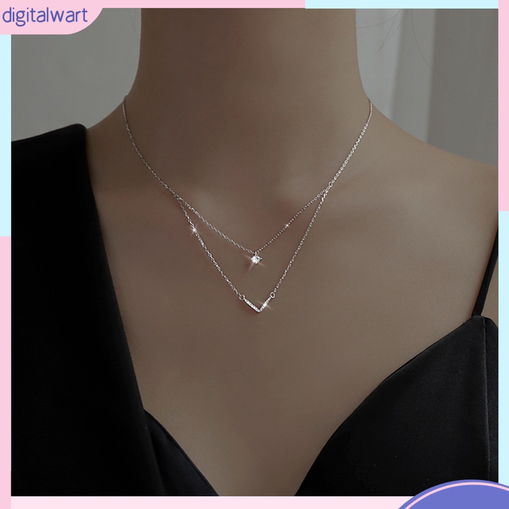 Vòng cổ Hai Lớp Hình Chữ V Màu Bạc Có Thể Điều Chỉnh Phong Cách Hàn Quốc