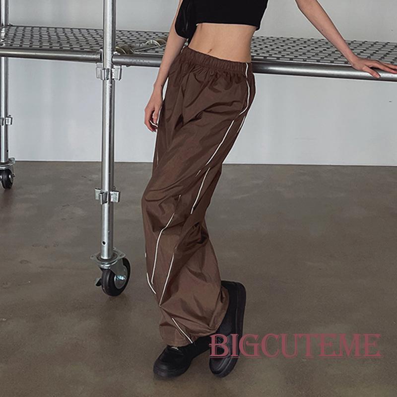 [] - Quần Baggy Dáng Rộng Eo Cao Co Giãn Phối Màu Tương Phản Cổ Điển Cho Nữ