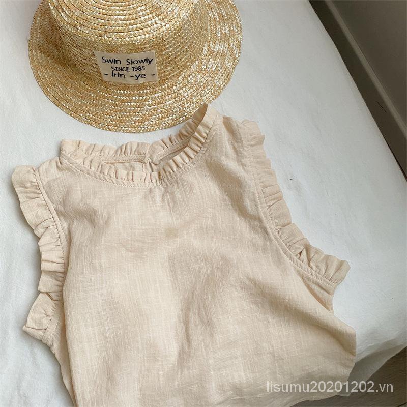 Áo Sát Nách Vải Cotton Phối Ren Hoa Kiểu Hàn Quốc Dễ Thương Cho Bé Gái