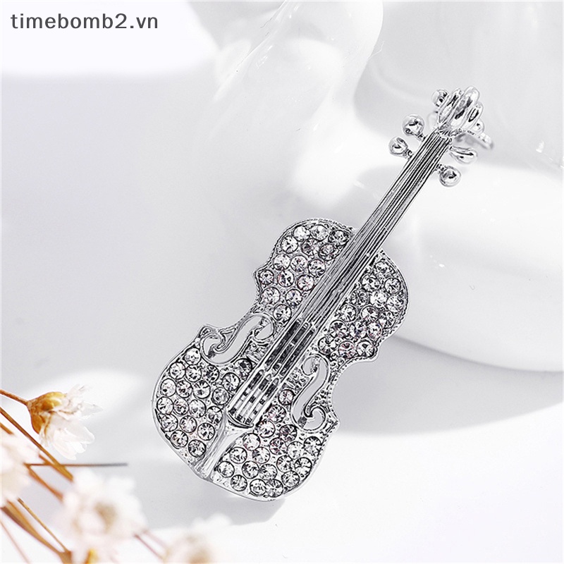 Ghim Cài Áo Mạ Vàng / Bạc Hình Đàn Violin Đính Đá Pha Lê Thời Trang