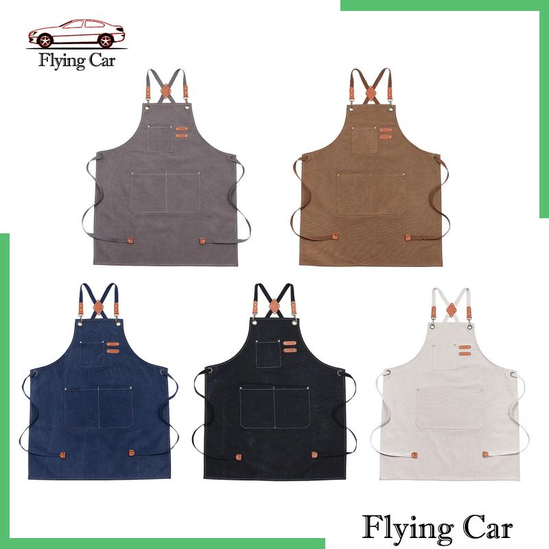 [Lzdjfmy2] Tạp Dề Vải Canvas Có Túi Sau Lưng Cho Cửa Hàng Làm Việc / Nướng Bánh