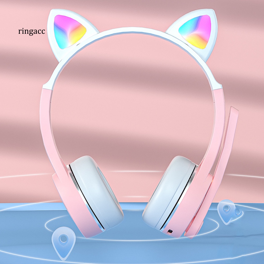 Tai Nghe Chụp Tai Bluetooth Không Dây Hỗ Trợ Thẻ TF RGB Flash Hình Tai Mèo Dễ Thương Cho Trẻ Em
