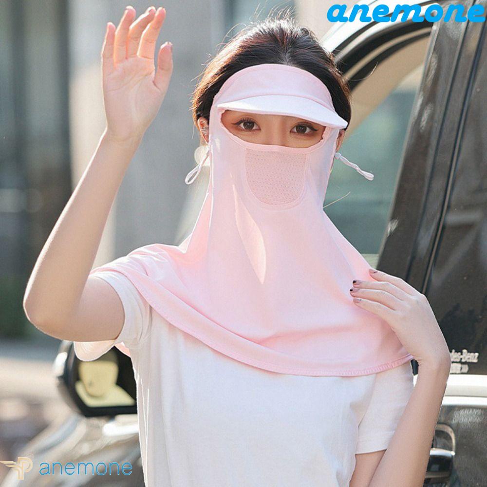 Khẩu Trang Chống Nắng Bằng Lụa Lạnh Thoáng Khí Màu Sắc Trơn Kèm Mũ Vành Che Mắt Bảo Vệ Mắt Cho Nữ