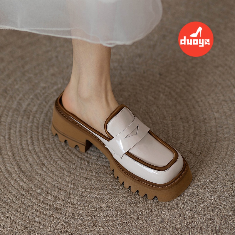 Đôi Tóc Thẳng ~ [Hàng Có Sẵn] Giày Sandal Bánh Mì Mũi Vuông Bằng Da Bóng Dày Dặn Chống Mài Mòn Phong Cách Anh Quốc Thời Trang Xuân Hè 2022 Mới Cho Nữ