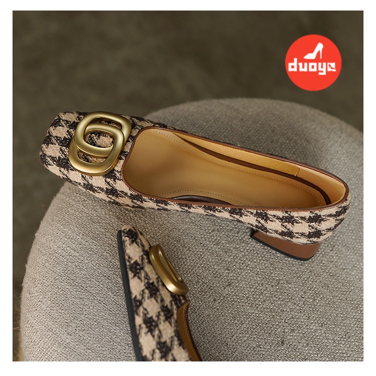 Duoya Giày Tây Mũi Vuông Đế Dày Mềm Mại Phong Cách Retro Pháp Cho Nữ