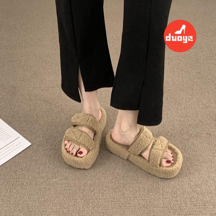 Duoya Dép Cao Su Da Lộn Đế Thấp 3cm Màu Trơn Cho Nữ