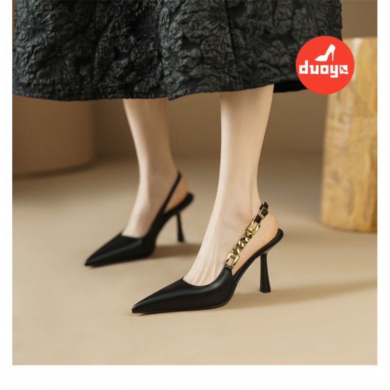 Duoya Tóc Thẳng ~ [Hàng Có Sẵn] Giày Cao Gót Da Mềm Thiết Kế Mũi Nhọn Niche Miễn Phí Vận Chuyển