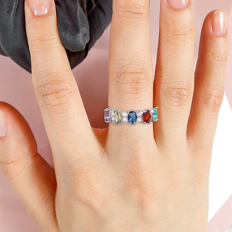 Ygt Nhẫn Đính Đá Zircon Màu Cầu Vồng Sang Trọng Cho Nữ