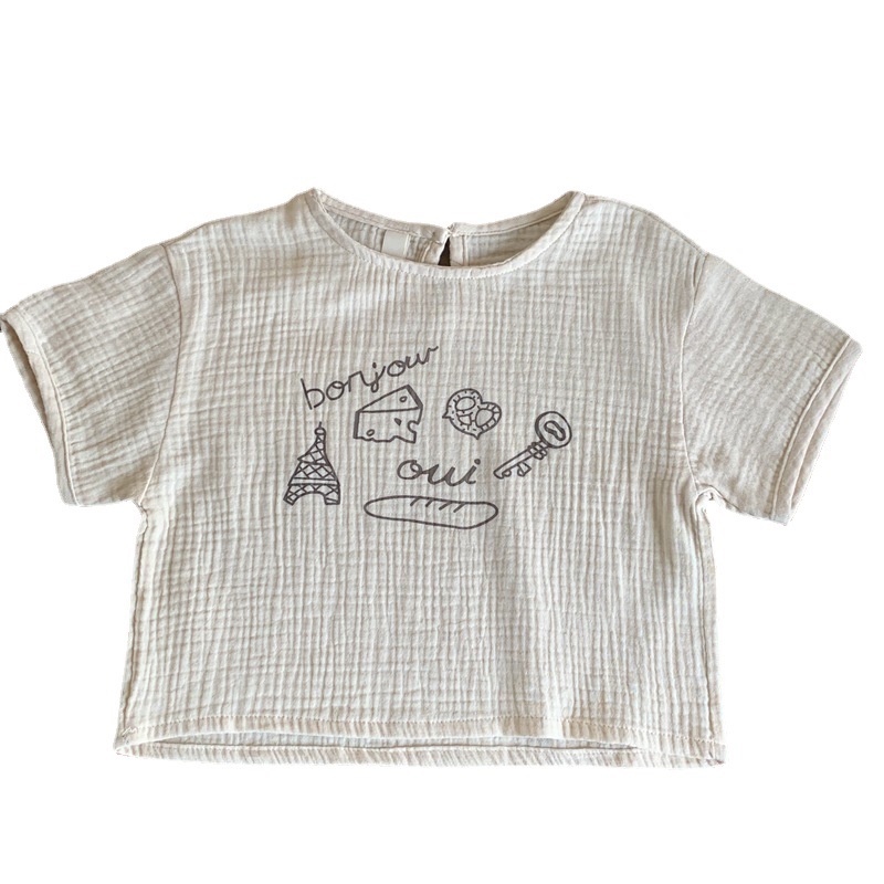 Áo Thun Cotton Mỏng Ngắn Tay Phối Nút Mở Thời Trang Hè Dành Cho Trẻ 2023