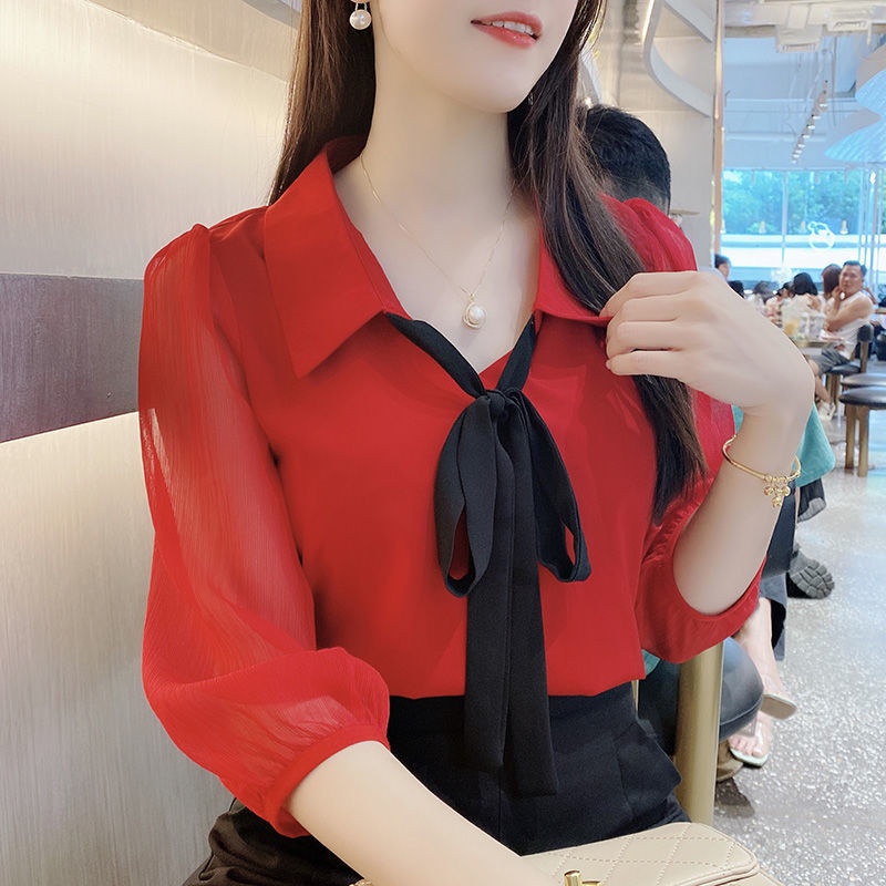Áo Sơ Mi chiffon Tay Lỡ Thắt Nơ Thời Trang Mùa Hè Cho Nữ
