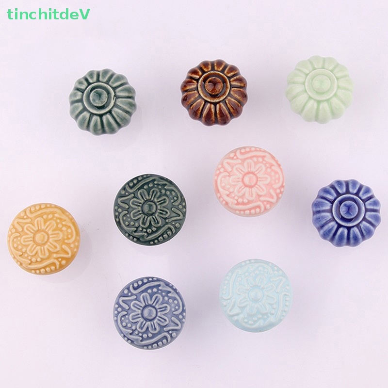 1 Tay Nắm Ngăn Kéo Tủ Bằng Gốm Hình Tròn Họa Tiết Hoa