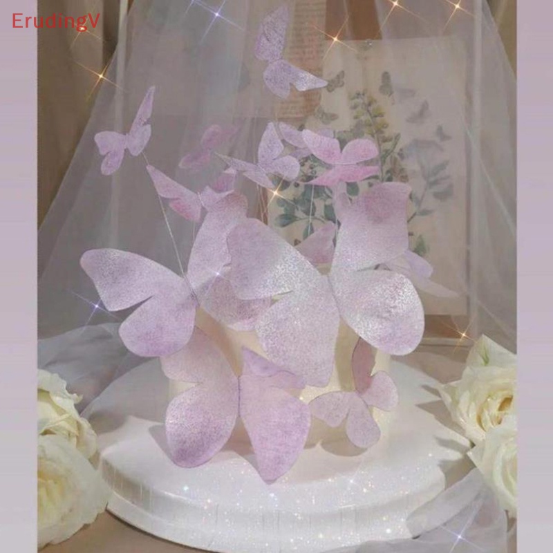 Bộ 10 Topper Trang Trí Bánh Kem Hình Bướm Bằng Vải Voan Màu Hồng