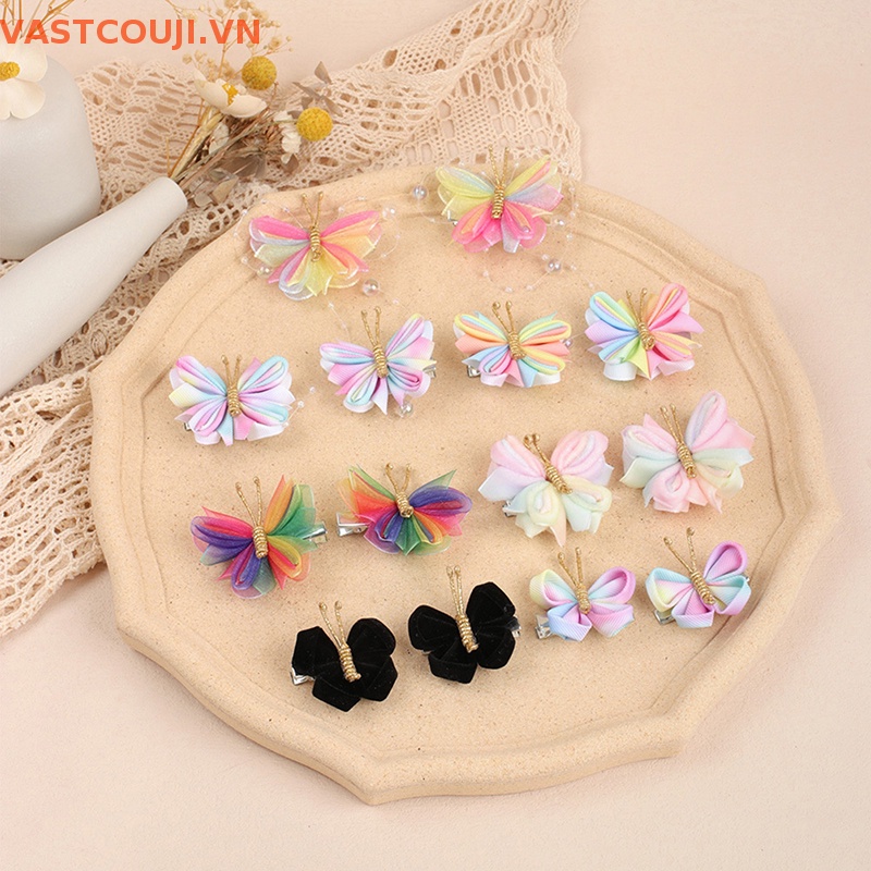 1 Cặp Kẹp Tóc Bướm Màu Gradient Kèm Dây Bện Xinh Xắn Cho Bé Gái