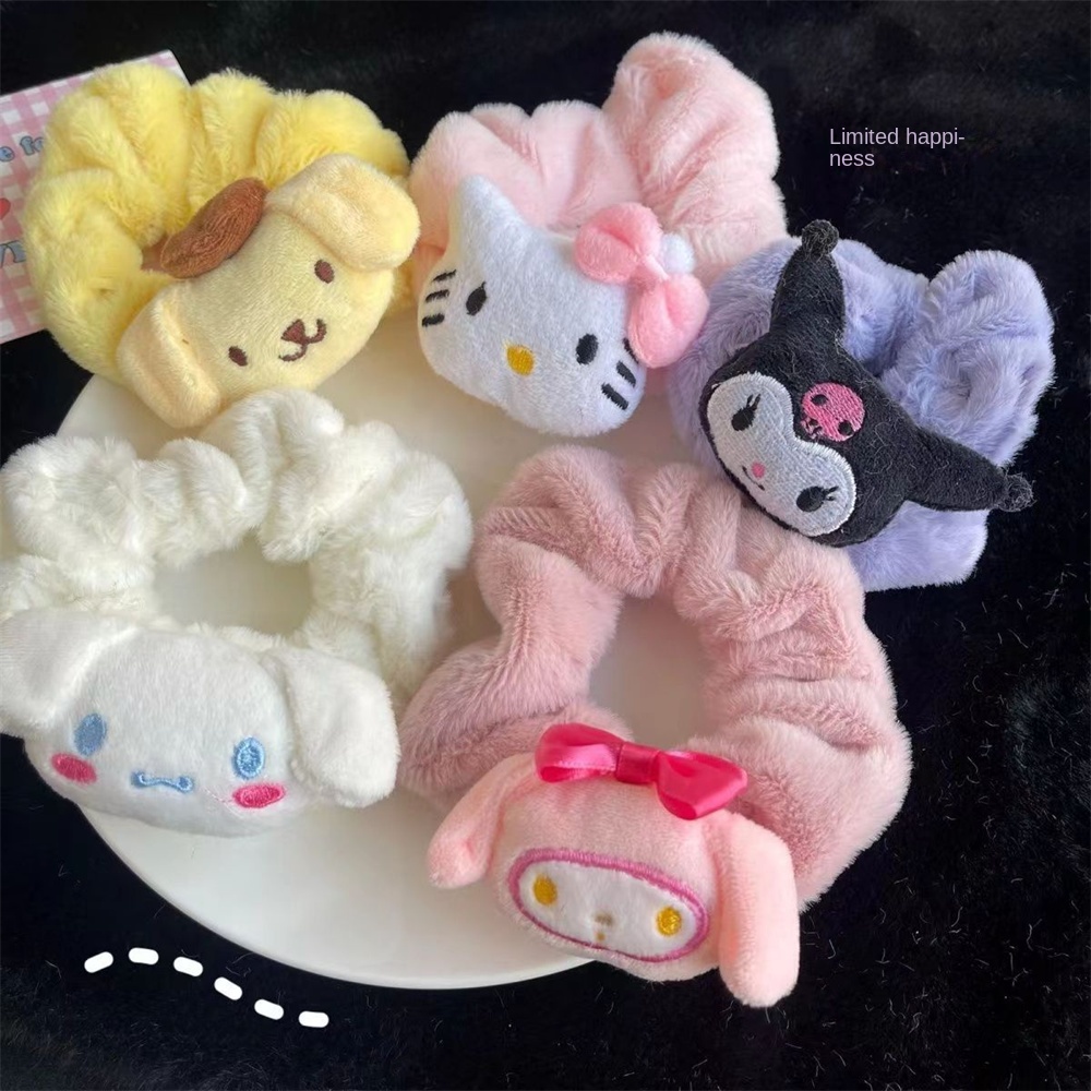 SANRIO Dây Buộc Tóc Cao Su Bọc Vải Lông Hình Cinnamoroll My Melody Kuromi Dễ Thương