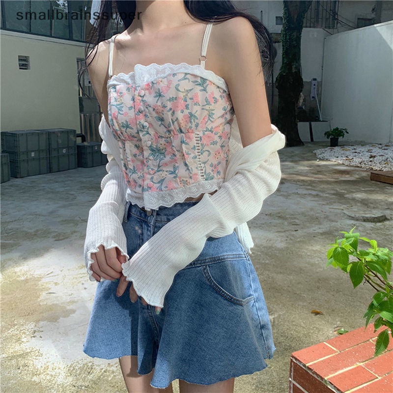 Áo Croptop Không Tay Họa Tiết Hoa Thời Trang Mùa Hè Cho Nữ