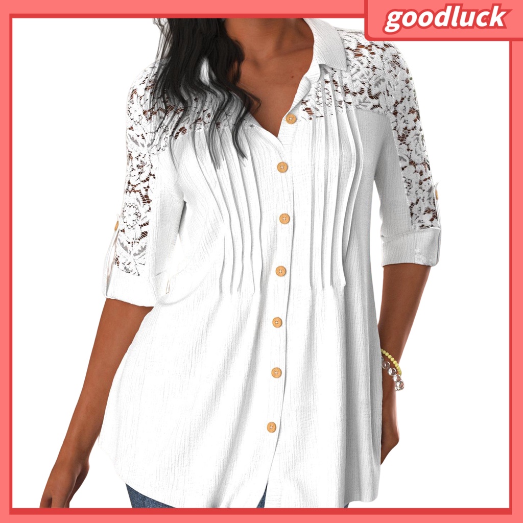 [ULK] Áo Sơ Mi Công Sở Tay Lửng Cổ Bẻ Phối Ren Bèo Một Hàng Nút Thời Trang Cho Nữ