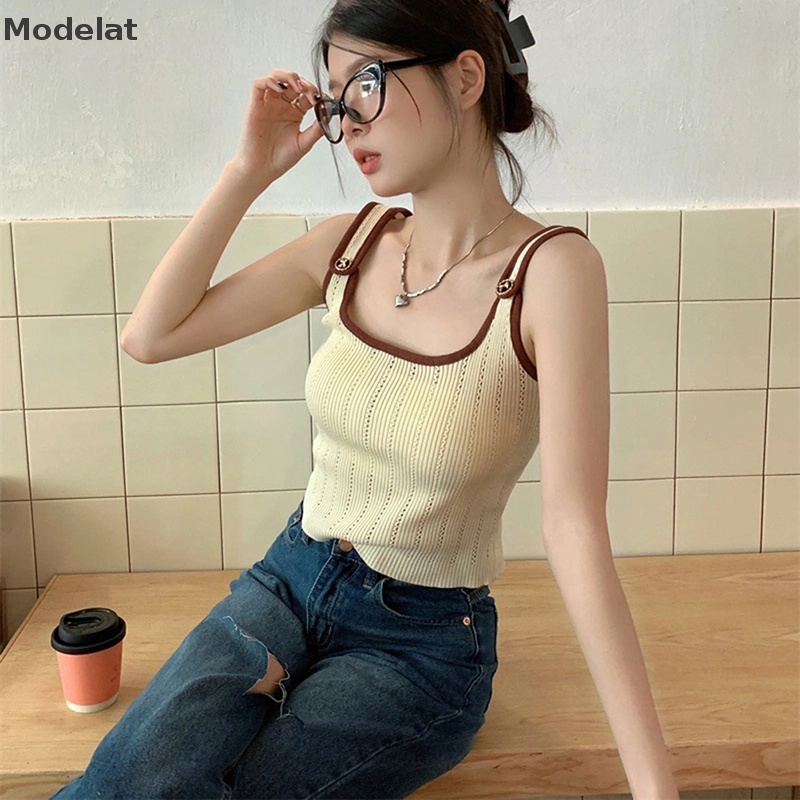 Mfc Áo Dệt Kim Không Tay Dáng Ôm Màu Tương Phản Thời Trang Mùa Hè Dành Cho Nữ