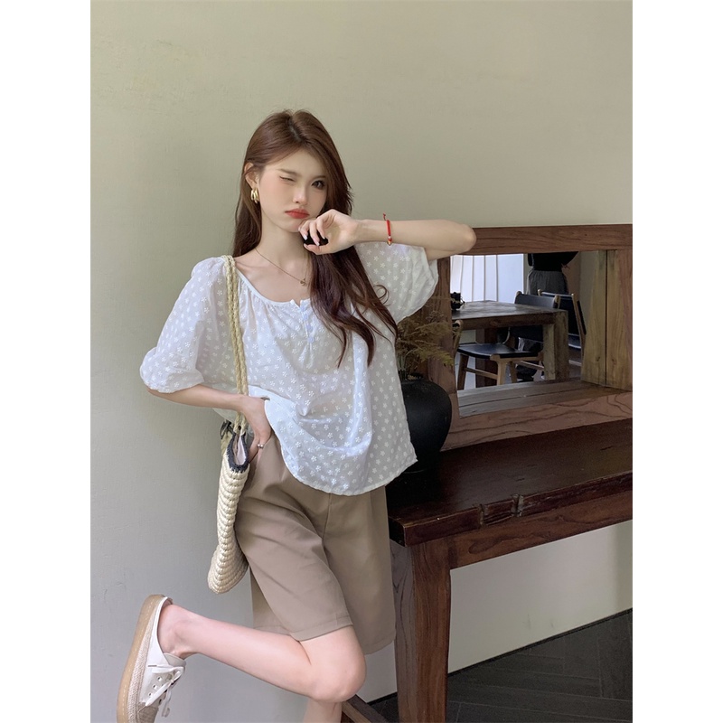 Áo Thun Nữ Ngắn Tay Cổ Tròn In Hoa Thời Trang Hàn Quốc Mới