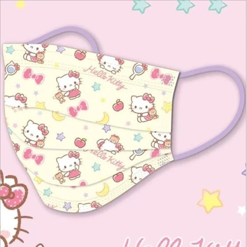 Khẩu Trang Ba Lớp Mỏng In Hoạt Hình Màu Tím Chống Bụi Dùng Một Lần Cho Người Lớn Và Trẻ Em