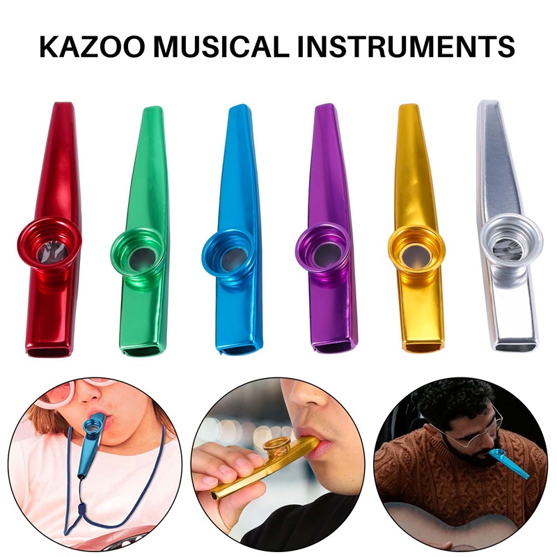 Bộ 24 Kèn Kazoo Bằng Kim Loại Với 24 Thanh Sáo Diaphragms 6 Màu Cho Ukulele, Violin, Guitar