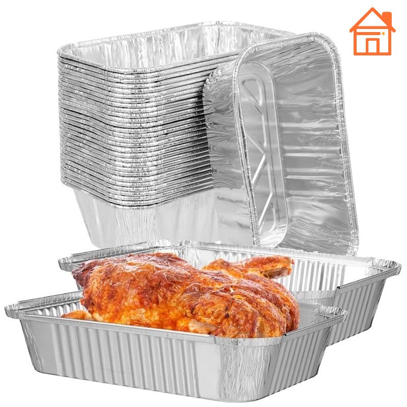 Set 10 Khay Lá Nhôm Hình Chữ Nhật Chống Dầu Dùng Một Lần Nướng BBQ